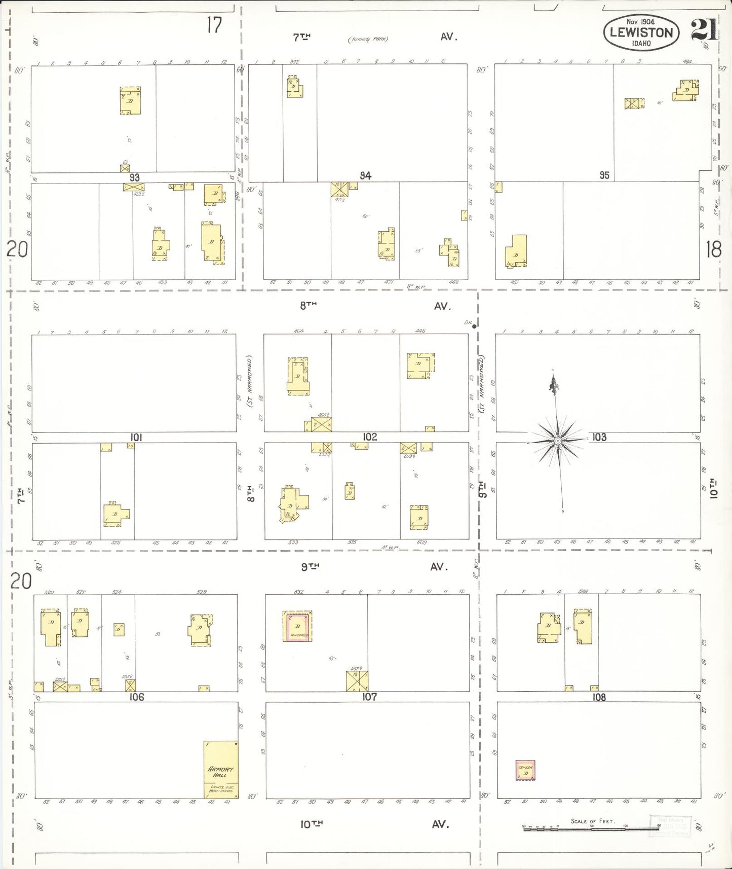 Sanborn Fire Insurance Map from Lewiston, Nez Perce County, Idaho (1904), Sheet #0021 - Complete Map Set gallery image, historic Sanborn map, vintage wall art, Idaho Idaho