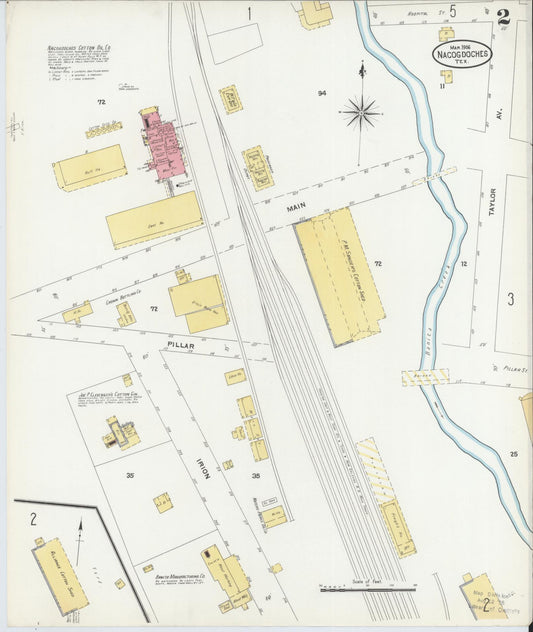 Sanborn Fire Insurance Map from Nacogdoches, Nacogdoches County, Texas (1906), Sheet #0002 - Historic Sanborn Fire Insurance Map Print, vintage old map wall art, antique decor, genealogy gift, Texas Texas map