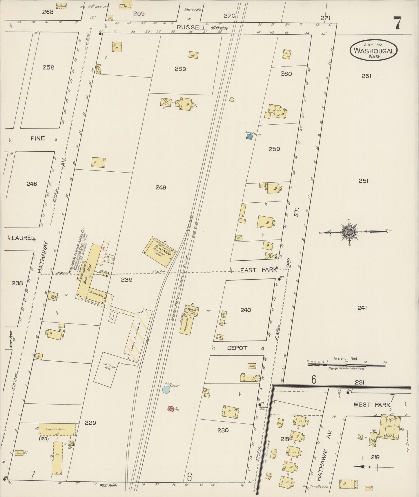 Sanborn Fire Insurance Map from Washougal, Clark County, Washington (1922), Sheet #0007 - Complete Map Set gallery image, historic Sanborn map, vintage wall art, Washington Washington