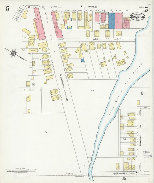 Sanborn Fire Insurance Map from Kingston, Luzerne County, Pennsylvania (1925), Sheet #0005 - Historic Sanborn Fire Insurance Map Print, vintage old map wall art, antique decor, genealogy gift, Pennsylvania Pennsylvania map