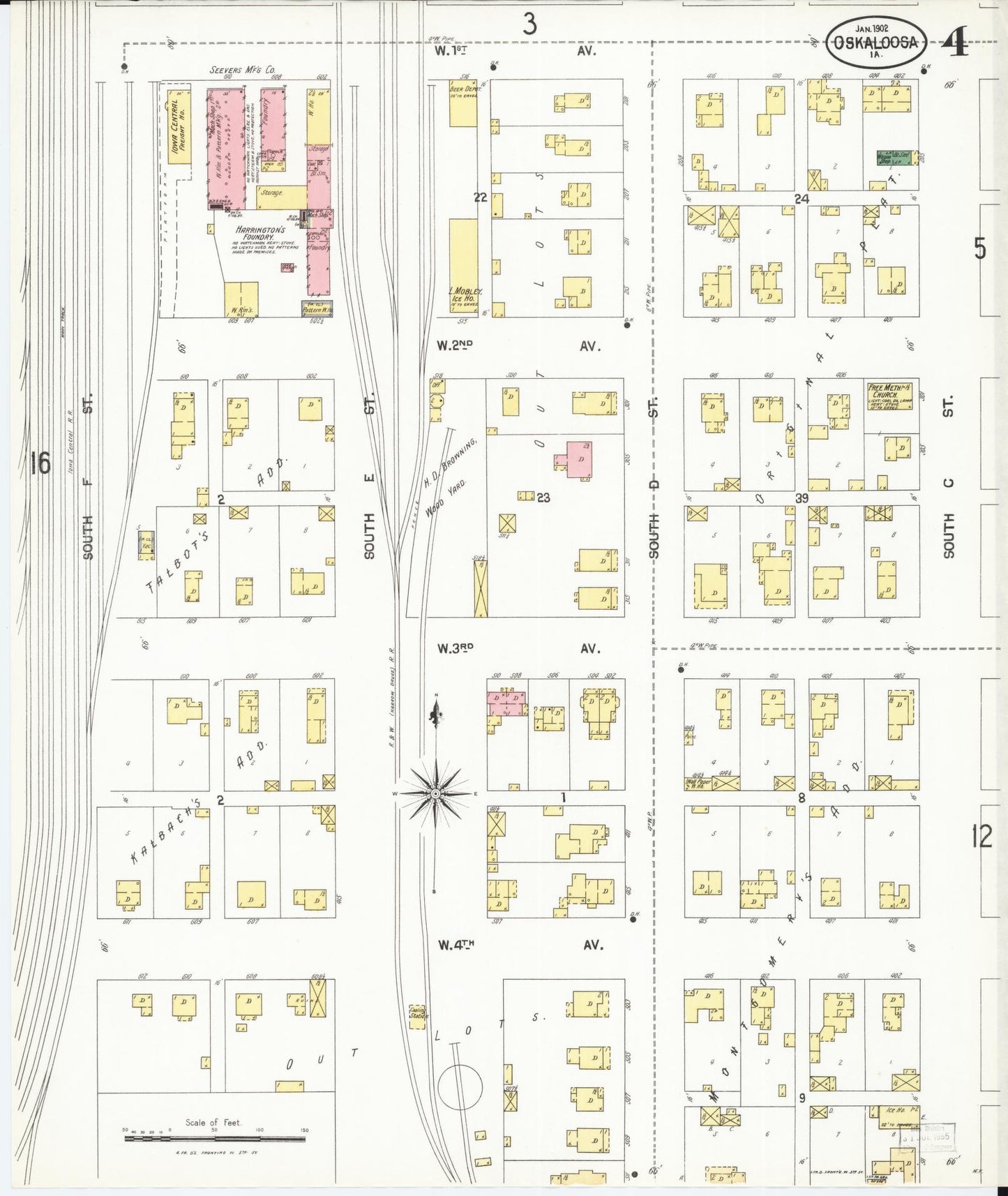 Sanborn Fire Insurance Map from Oskaloosa, Mahaska County, Iowa (1902), Sheet #0004 - Historic Sanborn Fire Insurance Map Print