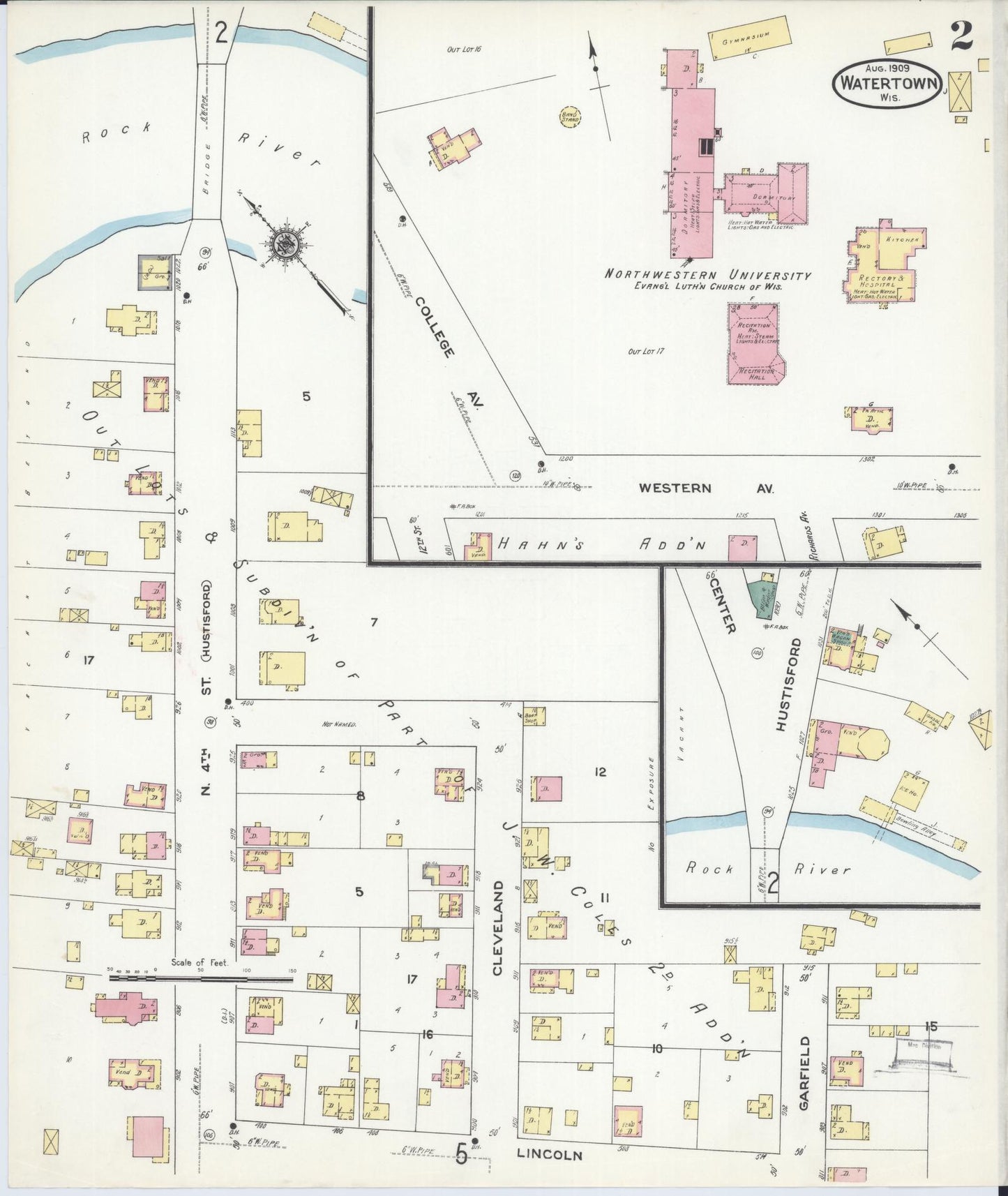 Sanborn Fire Insurance Map from Watertown, Jefferson County, Wisconsin (1909), Sheet #0002 - Historic Sanborn Fire Insurance Map Print, vintage old map wall art, antique decor, genealogy gift, Wisconsin Wisconsin map
