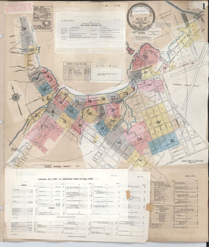 Sanborn Fire Insurance Map from Hilo, Hawaii County, Hawaii (1957), Sheet #0001 - Historic Sanborn Fire Insurance Map Print, vintage old map wall art