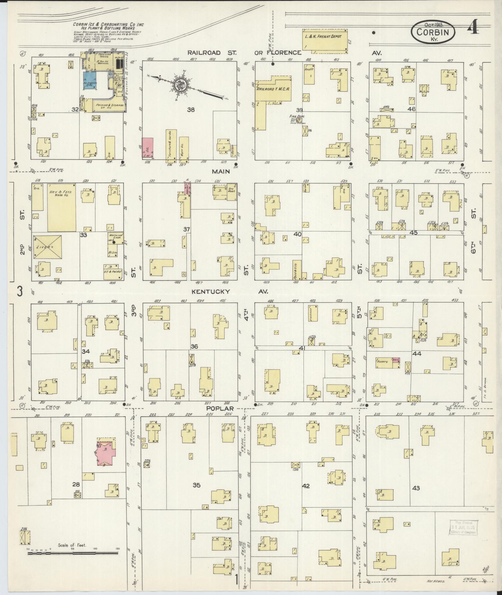 Sanborn Fire Insurance Map from Corbin, Knox and Whitley Counties, Kentucky (1913), Sheet #0004 - Complete Map Set gallery image, historic Sanborn map, vintage wall art, Kentucky Kentucky