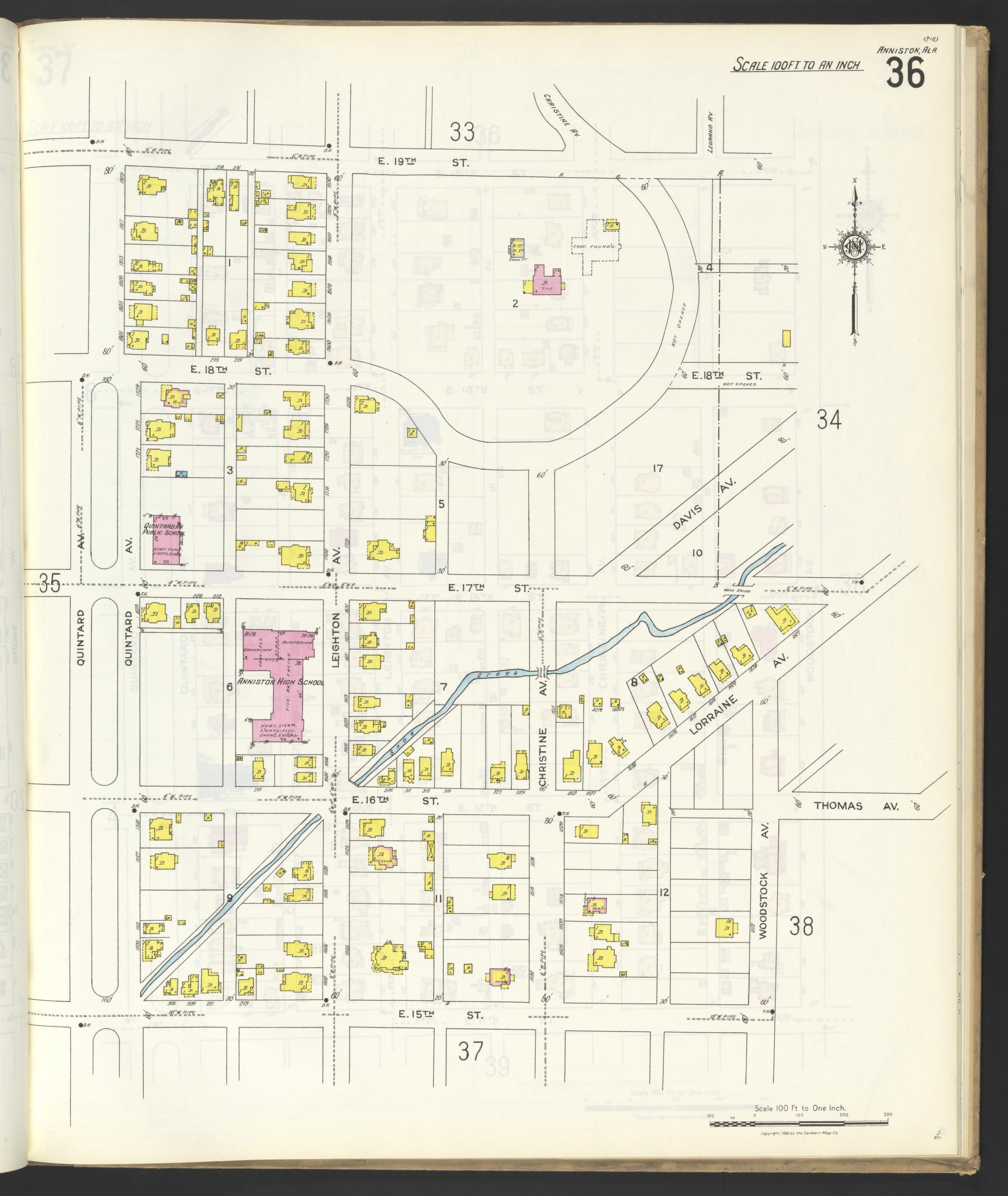 Sanborn Fire Insurance Map from Anniston, Calhoun County, Alabama (1925), Sheet #0036 - Complete Map Set gallery image, historic Sanborn map, vintage wall art, Alabama Alabama