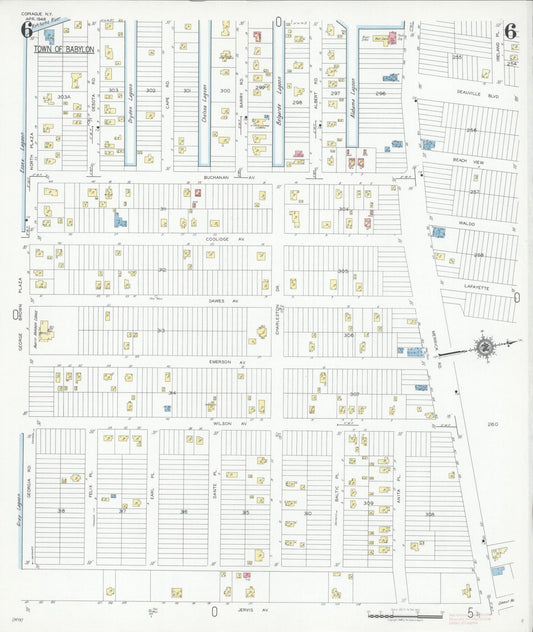 Sanborn Fire Insurance Map from Copiague, Suffolk County, New York (1948), Sheet #0006 - Historic Sanborn Fire Insurance Map Print, vintage old map wall art, antique decor, genealogy gift, New York New York map