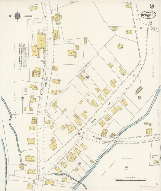 Sanborn Fire Insurance Map from Nevada City, Nevada County, California (1912), Sheet #0009 - Historic Sanborn Fire Insurance Map Print, vintage old map wall art, antique decor, genealogy gift, California California map