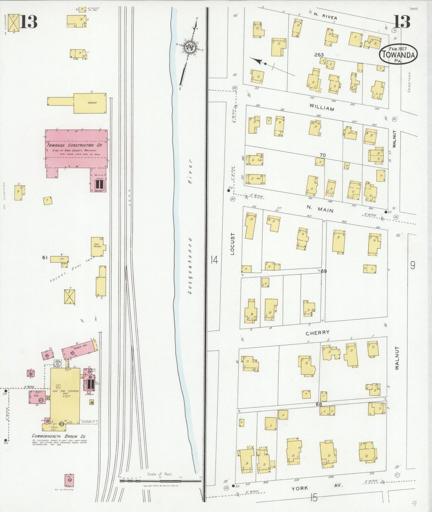 Sanborn Fire Insurance Map from Towanda, Bradford County, Pennsylvania (1927), Sheet #0013 - Complete Map Set gallery image, historic Sanborn map, vintage wall art, Pennsylvania Pennsylvania