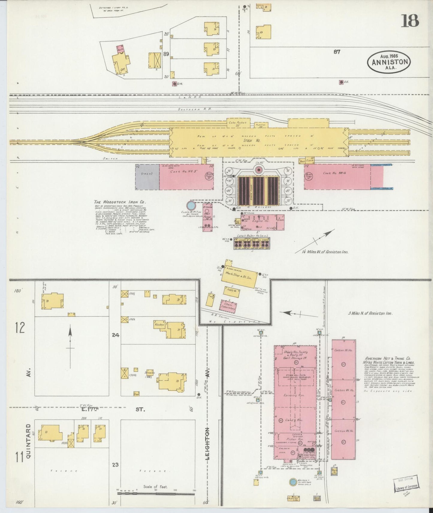 Sanborn Fire Insurance Map from Anniston, Calhoun County, Alabama (1905), Sheet #0018 - Complete Map Set gallery image, historic Sanborn map, vintage wall art, Alabama Alabama