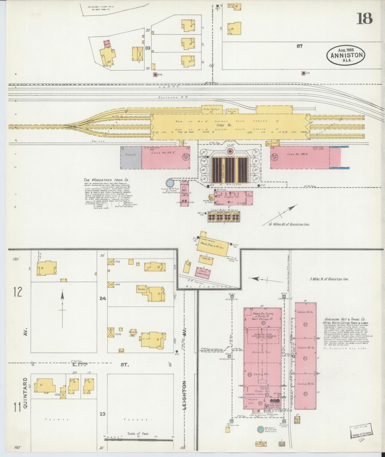 Sanborn Fire Insurance Map from Anniston, Calhoun County, Alabama (1905), Sheet #0018 - Complete Map Set gallery image, historic Sanborn map, vintage wall art, Alabama Alabama