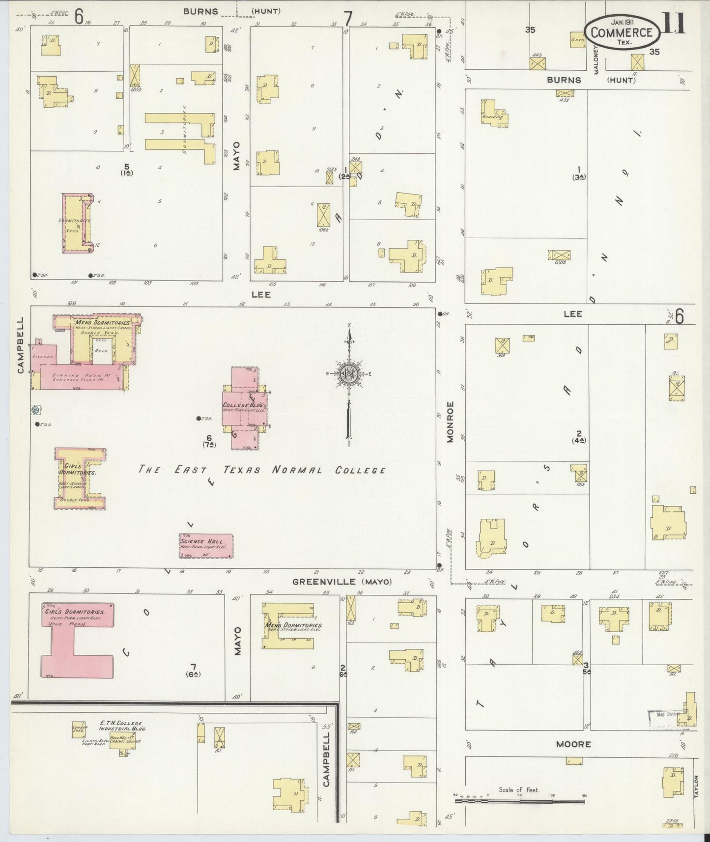 Sanborn Fire Insurance Map from Commerce, Hunt County, Texas (1911), Sheet #0011 - Historic Sanborn Fire Insurance Map Print, vintage old map wall art, antique decor, genealogy gift, Texas Texas map