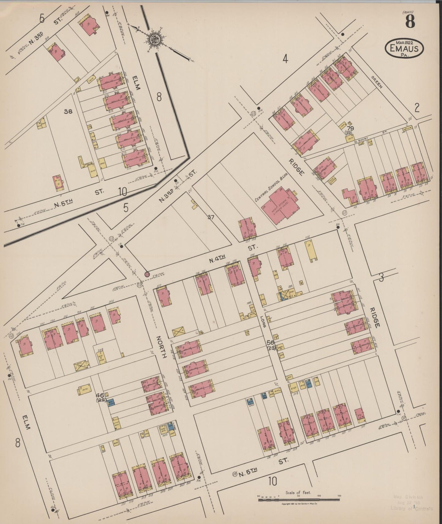 Sanborn Fire Insurance Map from Emaus, Lehigh County, Pennsylvania (1922), Sheet #0008 - Historic Sanborn Fire Insurance Map Print, vintage old map wall art, antique decor, genealogy gift, Pennsylvania Pennsylvania map