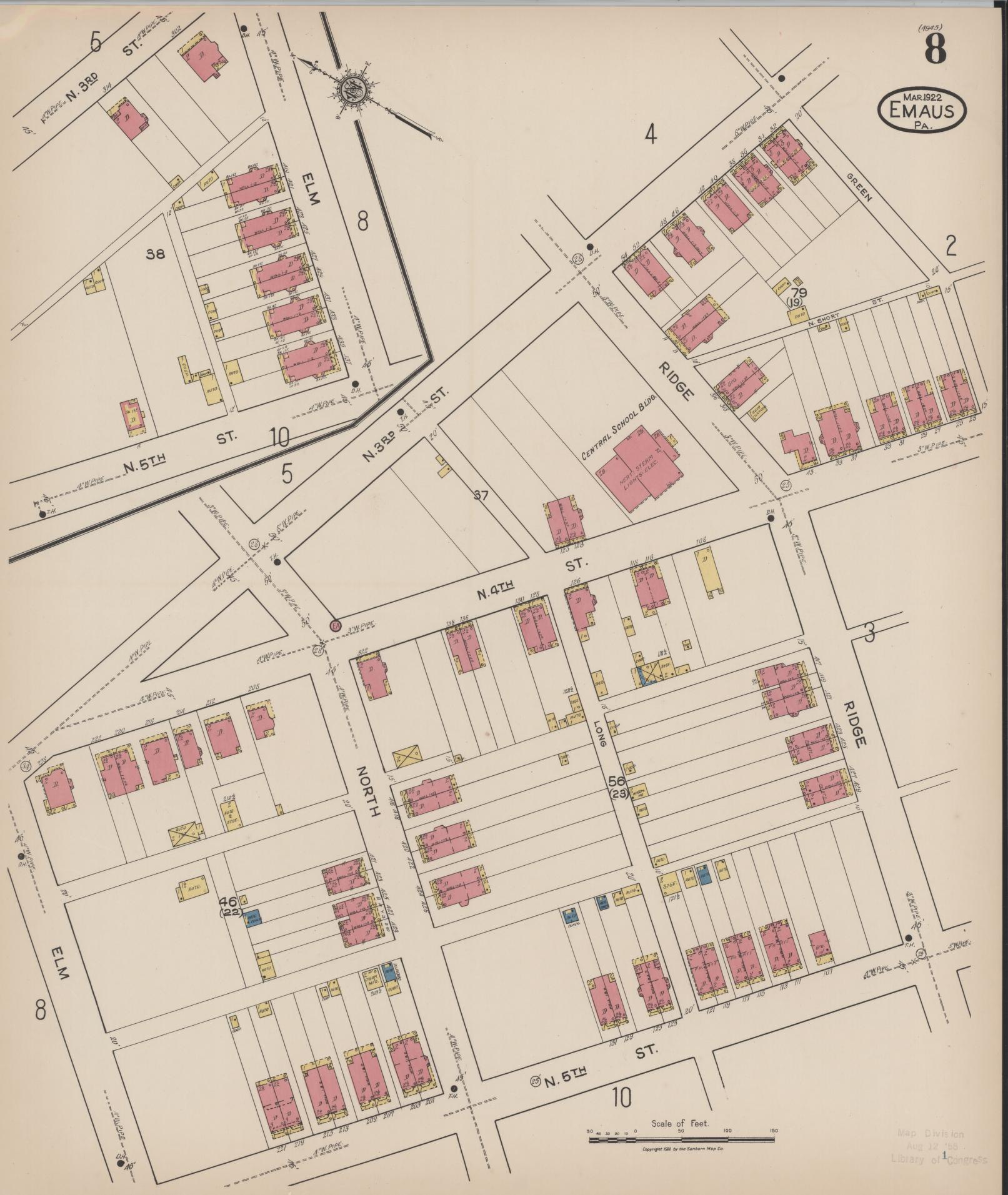 Sanborn Fire Insurance Map from Emaus, Lehigh County, Pennsylvania (1922), Sheet #0008 - Historic Sanborn Fire Insurance Map Print, vintage old map wall art, antique decor, genealogy gift, Pennsylvania Pennsylvania map
