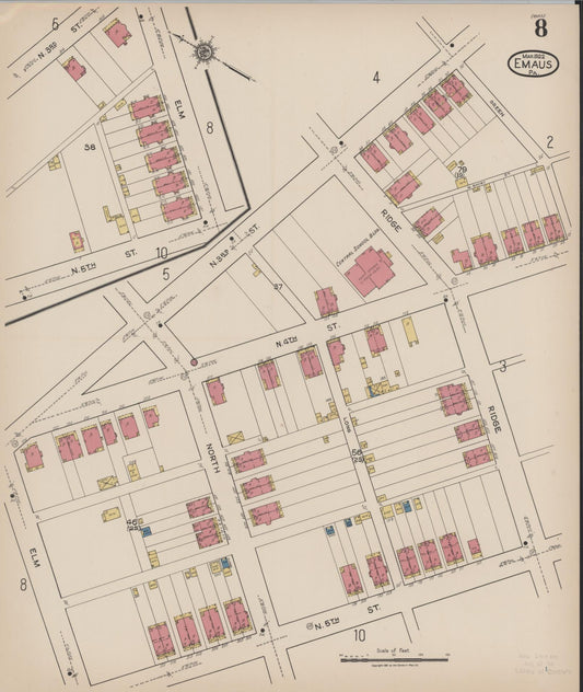 Sanborn Fire Insurance Map from Emaus, Lehigh County, Pennsylvania (1922), Sheet #0008 - Historic Sanborn Fire Insurance Map Print, vintage old map wall art, antique decor, genealogy gift, Pennsylvania Pennsylvania map
