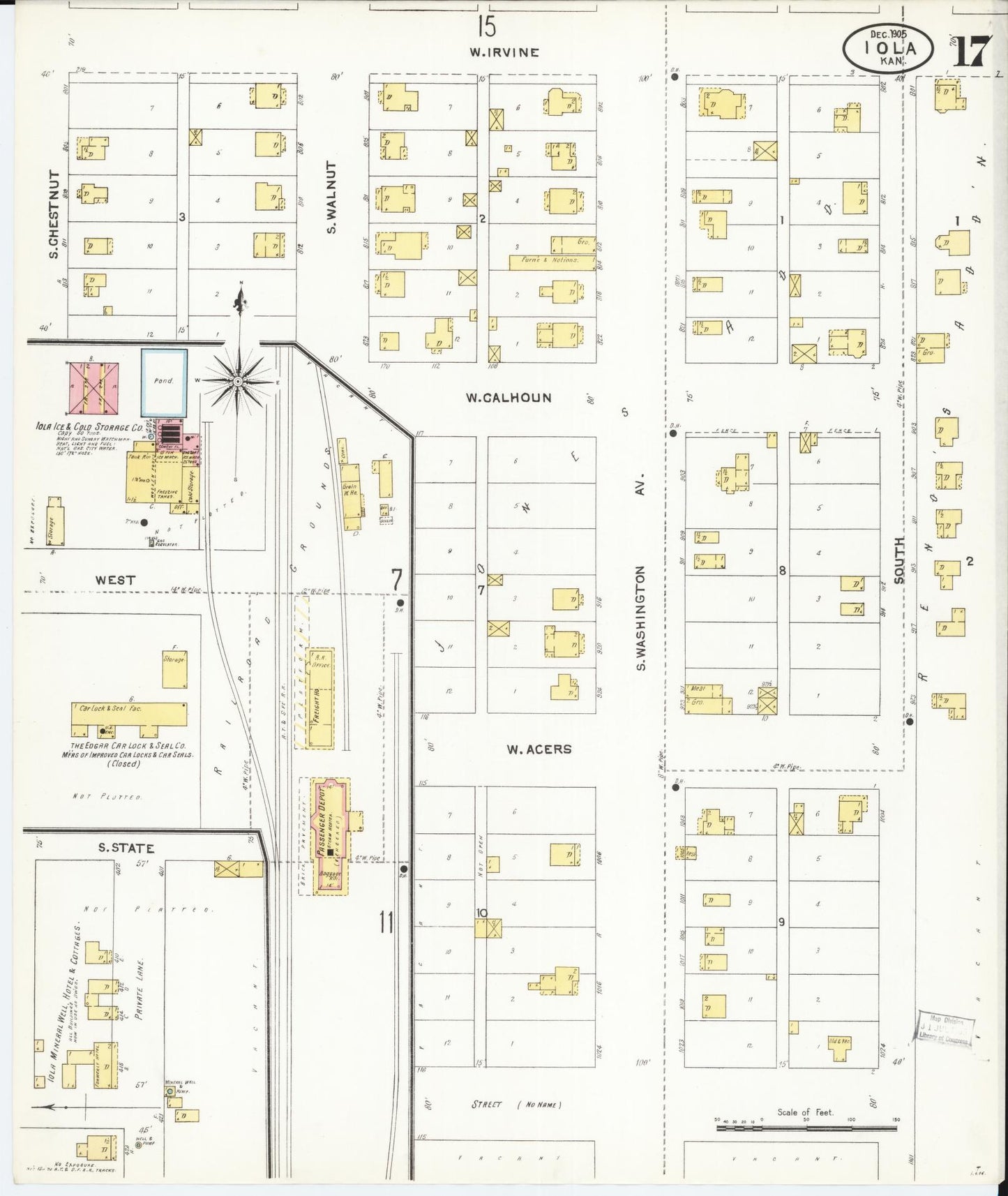 Sanborn Fire Insurance Map from Iola, Allen County, Kansas (1905), Sheet #0017 - Historic Sanborn Fire Insurance Map Print, vintage old map wall art, antique decor, genealogy gift, Kansas Kansas map