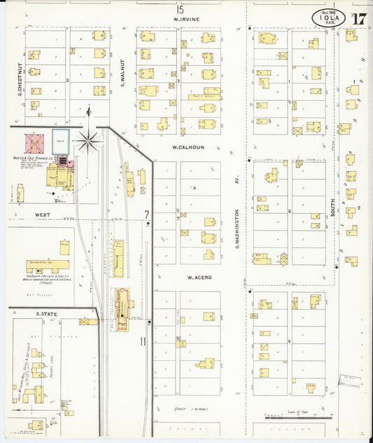 Sanborn Fire Insurance Map from Iola, Allen County, Kansas (1905), Sheet #0017 - Historic Sanborn Fire Insurance Map Print, vintage old map wall art, antique decor, genealogy gift, Kansas Kansas map