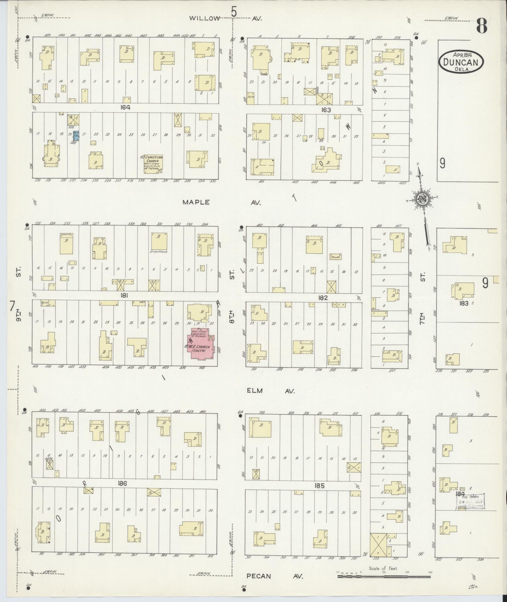 Sanborn Fire Insurance Map from Duncan, Stephens County, Oklahoma (1914), Sheet #0008 - Complete Map Set gallery image, historic Sanborn map, vintage wall art, Oklahoma Oklahoma