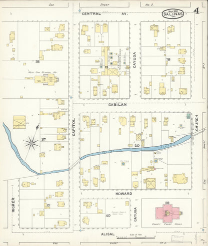 Sanborn Fire Insurance Map from Salinas, Monterey County, California (1892), Sheet #0004 - Complete Map Set gallery image, historic Sanborn map, vintage wall art, California California