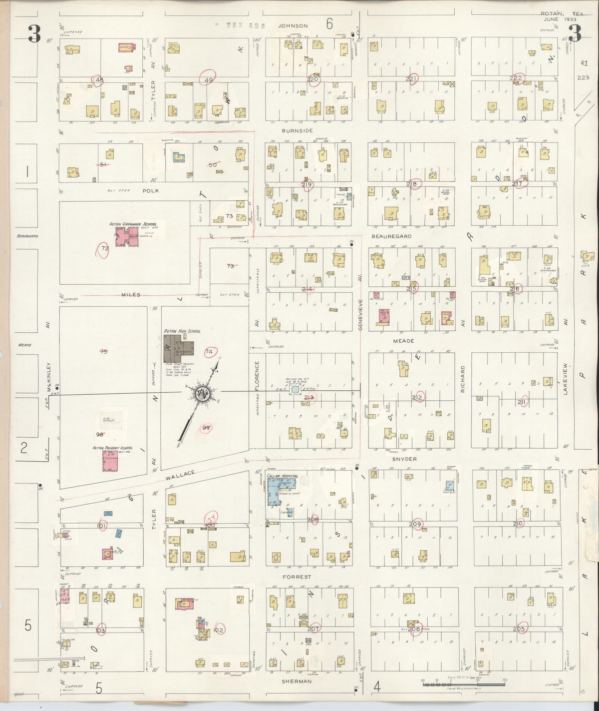 Sanborn Fire Insurance Map from Rotan, Fisher County, Texas (1940), Sheet #0003 - Complete Map Set gallery image, historic Sanborn map, vintage wall art, Texas Texas