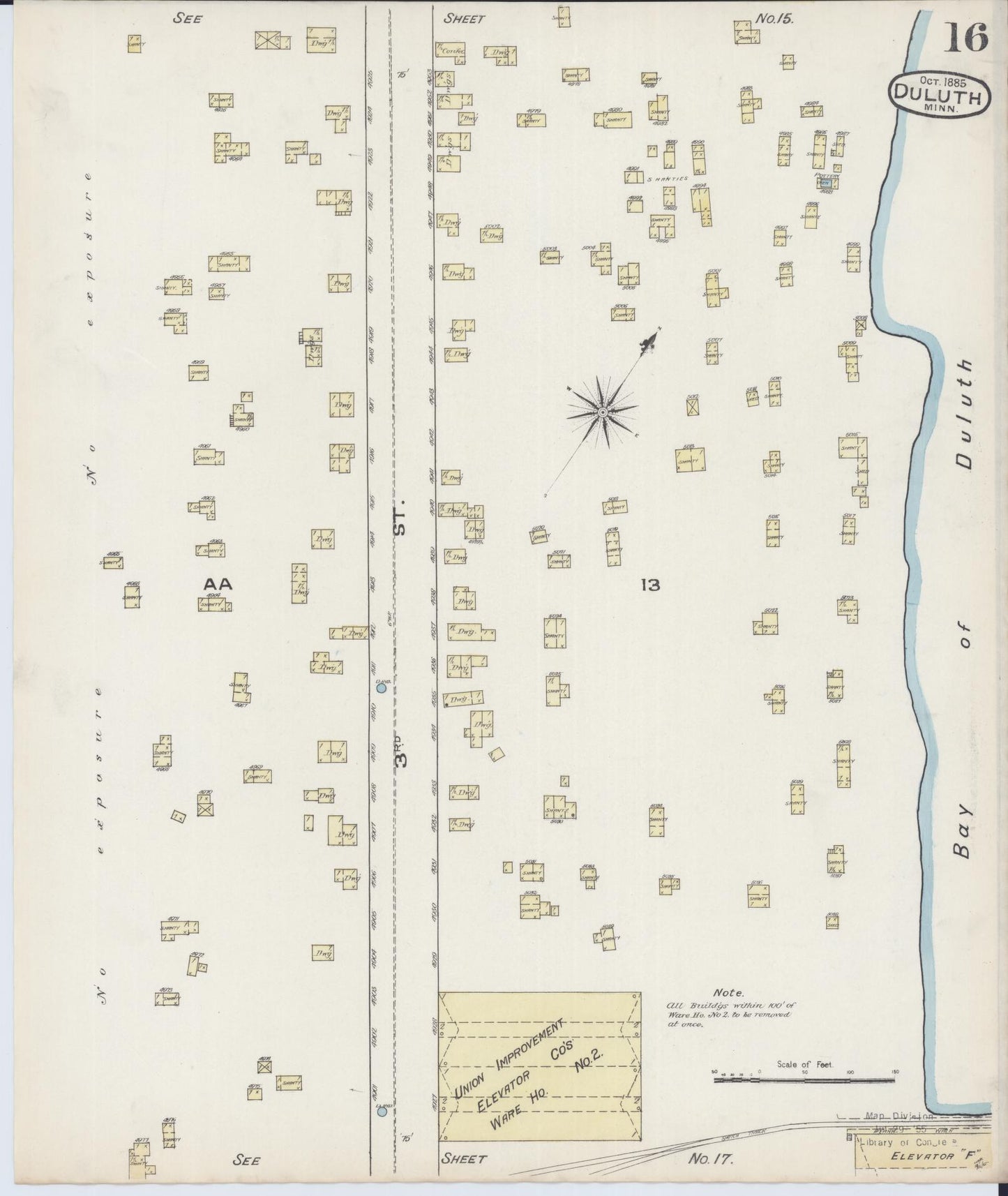 Sanborn Fire Insurance Map from Duluth, Saint Louis County, Minnesota (1885), Sheet #0016 - Historic Sanborn Fire Insurance Map Print, vintage old map wall art, antique decor, genealogy gift, Minnesota Minnesota map