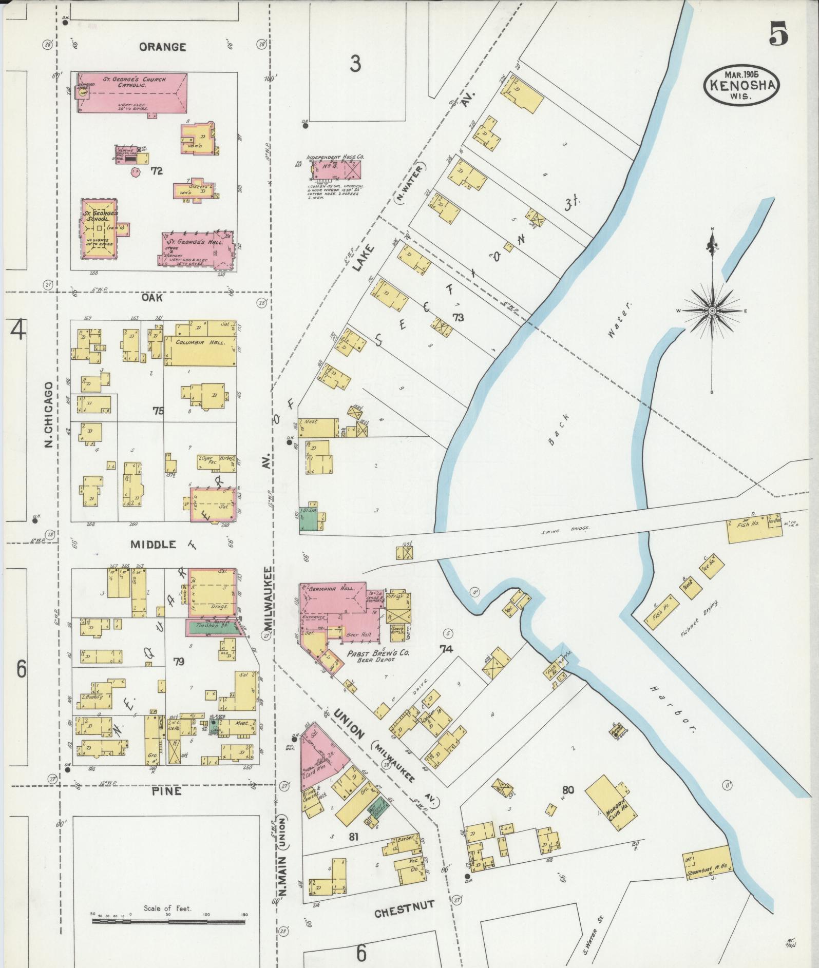 Sanborn Fire Insurance Map from Kenosha, Kenosha County, Wisconsin (1905), Sheet #0005 - Complete Map Set gallery image, historic Sanborn map, vintage wall art, Wisconsin Wisconsin