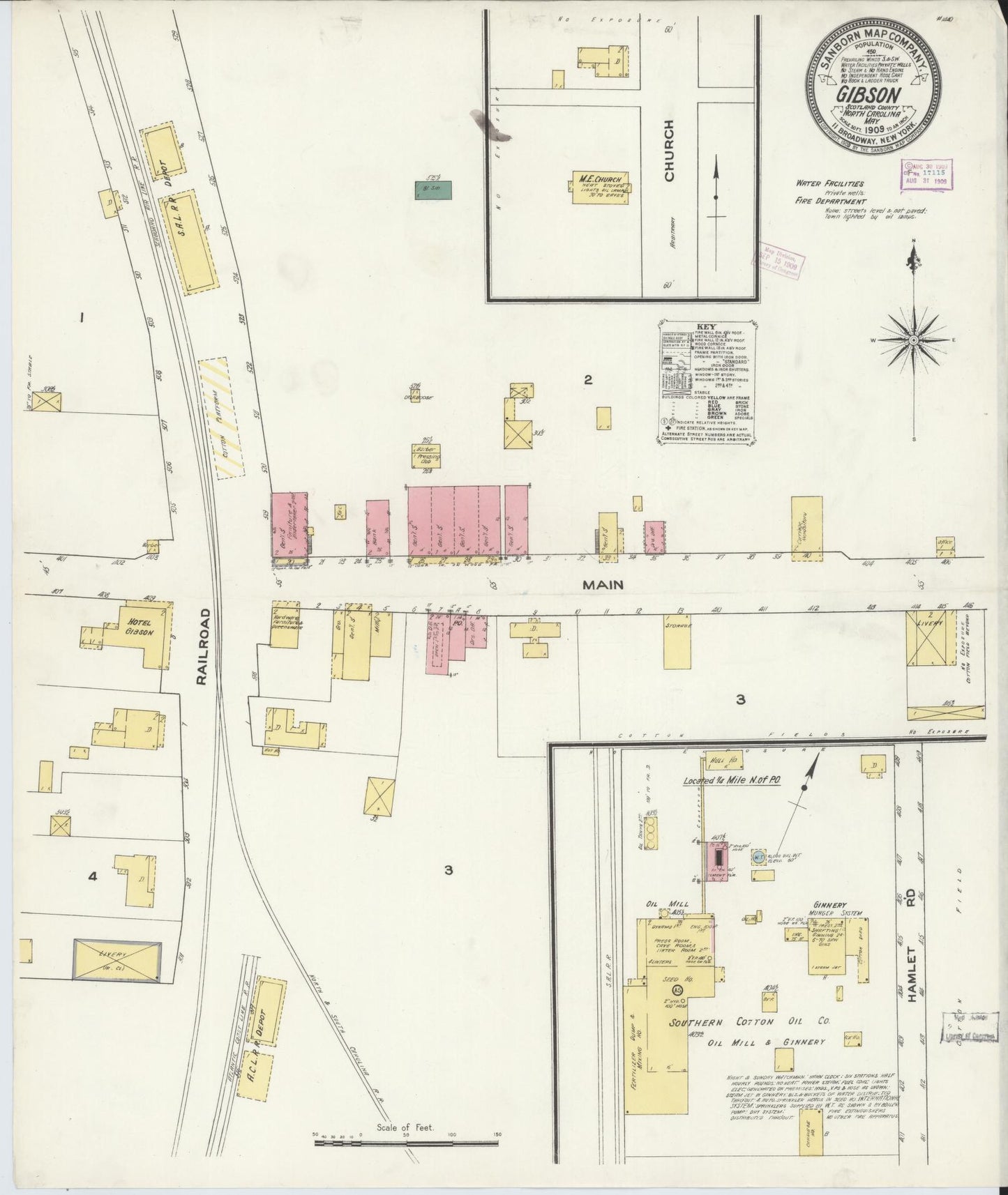 Sanborn Fire Insurance Map from Gibson, Scotland County, North Carolina (1909), Sheet #0001 - Historic Sanborn Fire Insurance Map Print, vintage old map wall art, antique decor, genealogy gift, North Carolina North Carolina map