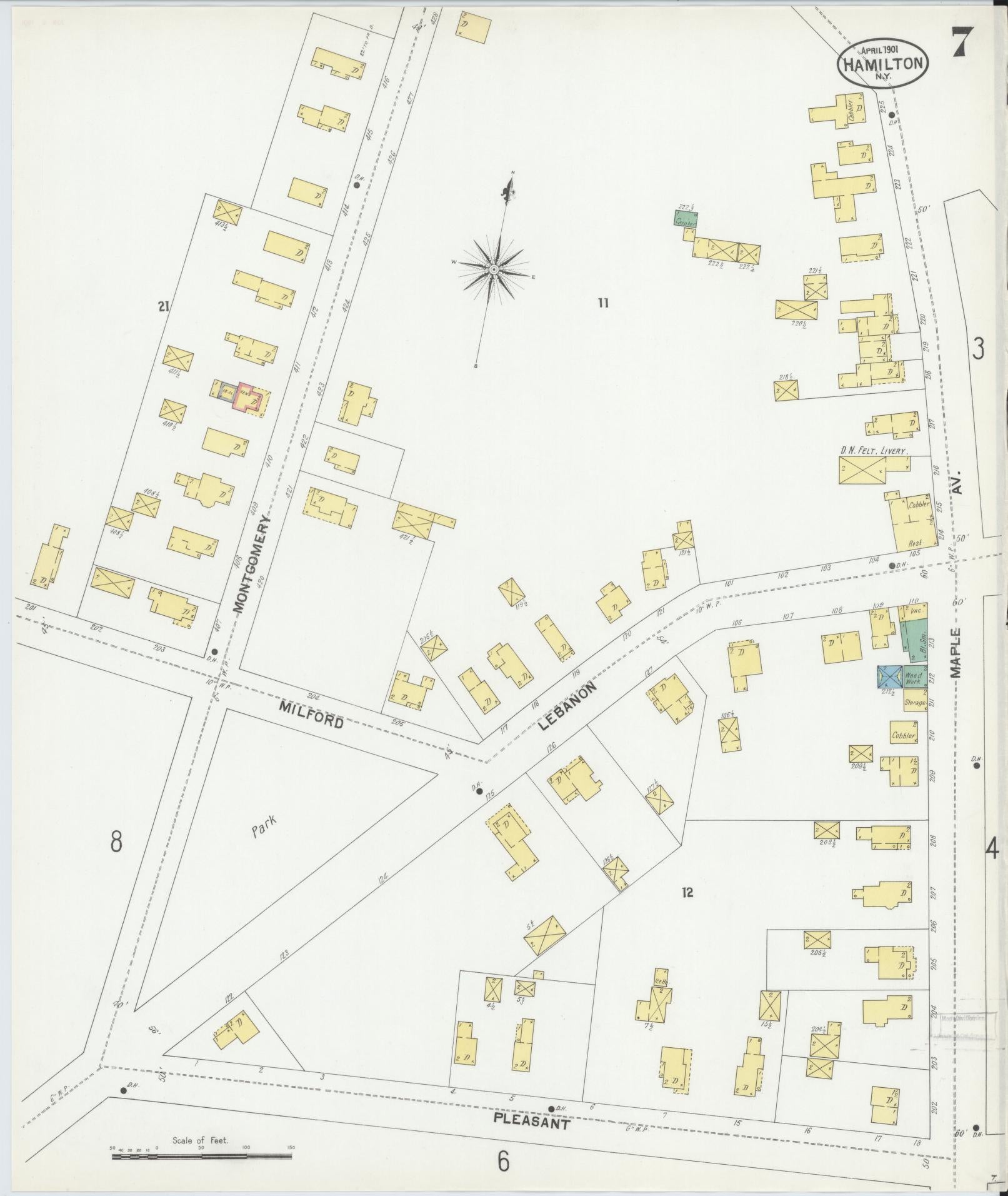 Sanborn Fire Insurance Map from Hamilton, Madison County, New York (1901), Sheet #0007 - Complete Map Set gallery image, historic Sanborn map, vintage wall art, New York New York
