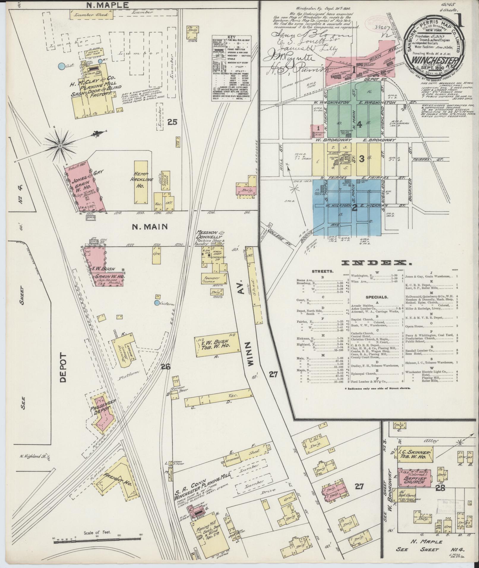 Sanborn Fire Insurance Map from Winchester, Clark County, Kentucky (1890), Sheet #0001 - Complete Map Set gallery image, historic Sanborn map, vintage wall art, Kentucky Kentucky