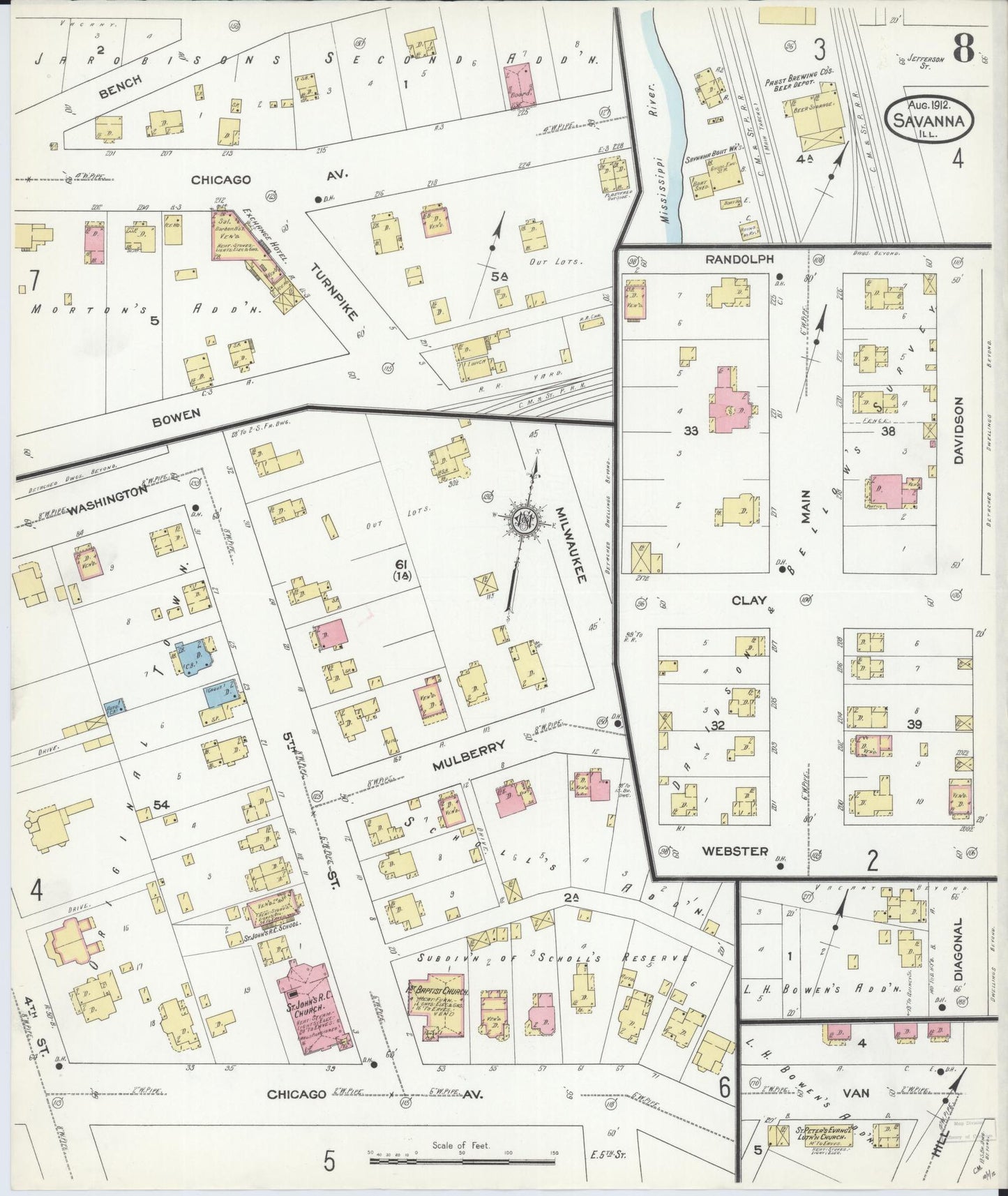 Sanborn Fire Insurance Map from Savanna, Carroll County, Illinois (1912), Sheet #0008 - Complete Map Set gallery image, historic Sanborn map, vintage wall art, Illinois Illinois