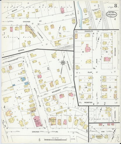 Sanborn Fire Insurance Map from Savanna, Carroll County, Illinois (1912), Sheet #0008 - Complete Map Set gallery image, historic Sanborn map, vintage wall art, Illinois Illinois