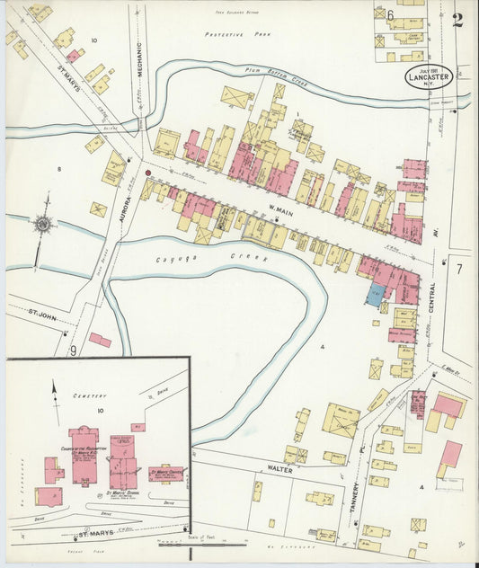 Sanborn Fire Insurance Map from Lancaster, Erie County, New York (1911), Sheet #0002 - Historic Sanborn Fire Insurance Map Print, vintage old map wall art, antique decor, genealogy gift, New York New York map