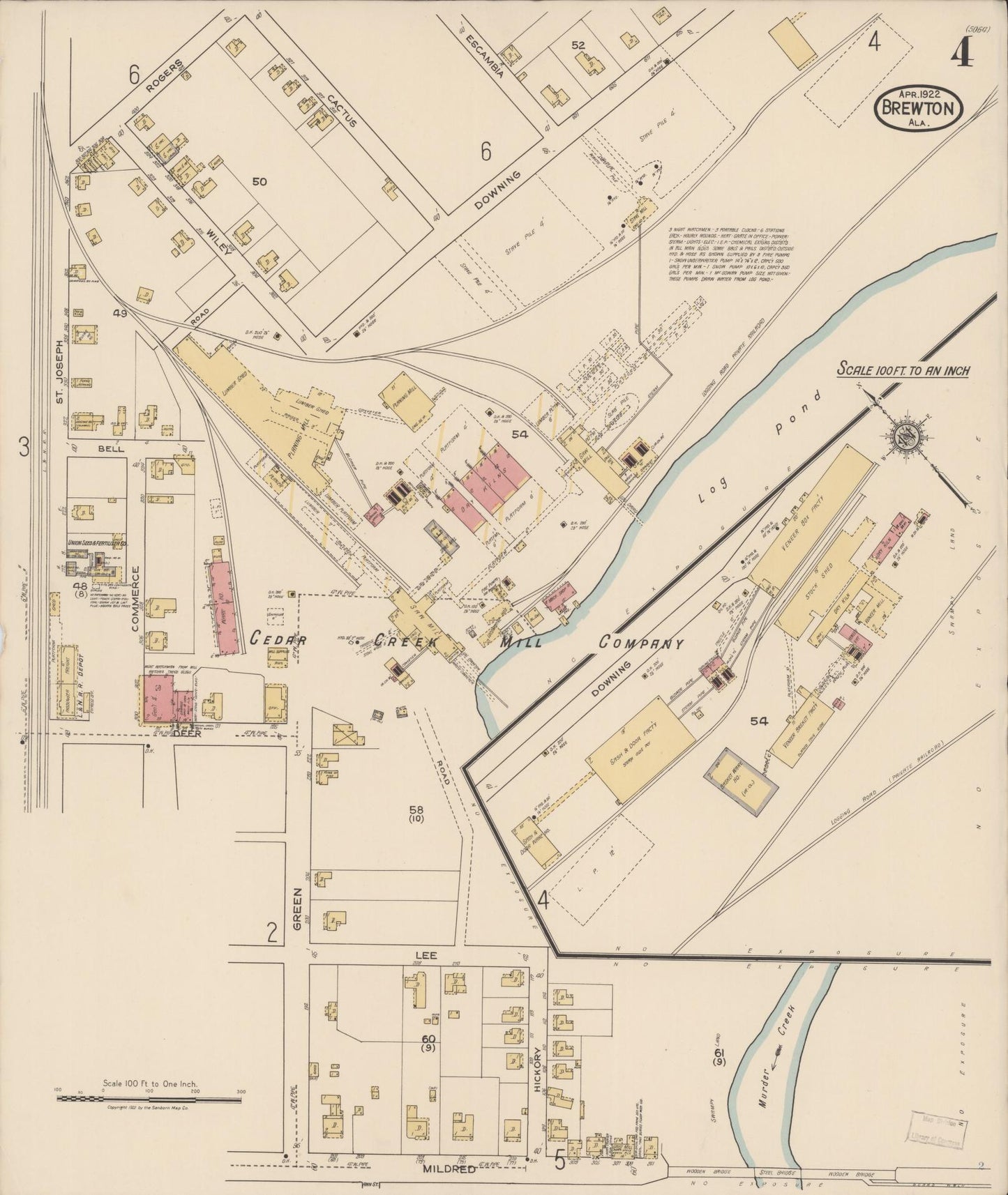 Sanborn Fire Insurance Map from Brewton, Escambia County, Alabama (1922), Sheet #0004 - Complete Map Set gallery image, historic Sanborn map, vintage wall art, Alabama Alabama