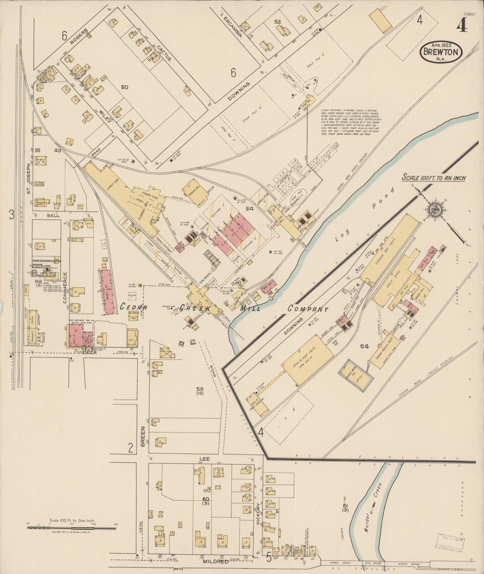 Sanborn Fire Insurance Map from Brewton, Escambia County, Alabama (1922), Sheet #0004 - Complete Map Set gallery image, historic Sanborn map, vintage wall art, Alabama Alabama