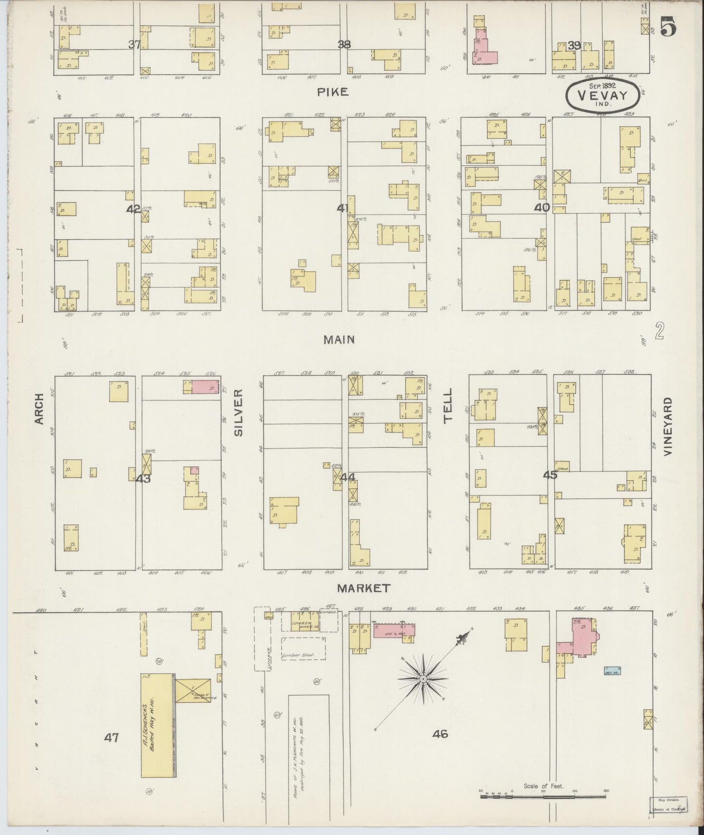 Sanborn Fire Insurance Map from Vevay, Switzerland County, Indiana (1892), Sheet #0005 - Historic Sanborn Fire Insurance Map Print, vintage old map wall art, antique decor, genealogy gift, Indiana Indiana map