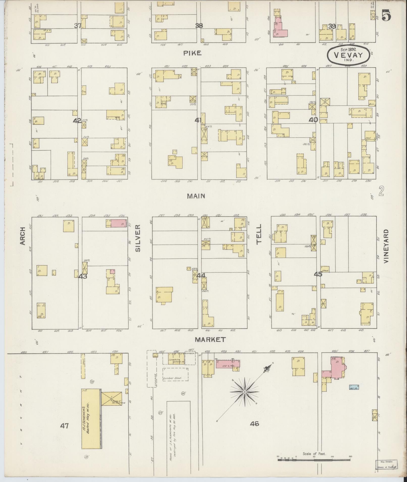 Sanborn Fire Insurance Map from Vevay, Switzerland County, Indiana (1892), Sheet #0005 - Historic Sanborn Fire Insurance Map Print, vintage old map wall art, antique decor, genealogy gift, Indiana Indiana map