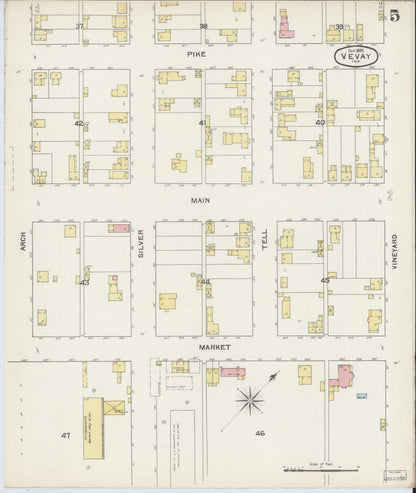 Sanborn Fire Insurance Map from Vevay, Switzerland County, Indiana (1892), Sheet #0005 - Historic Sanborn Fire Insurance Map Print, vintage old map wall art, antique decor, genealogy gift, Indiana Indiana map