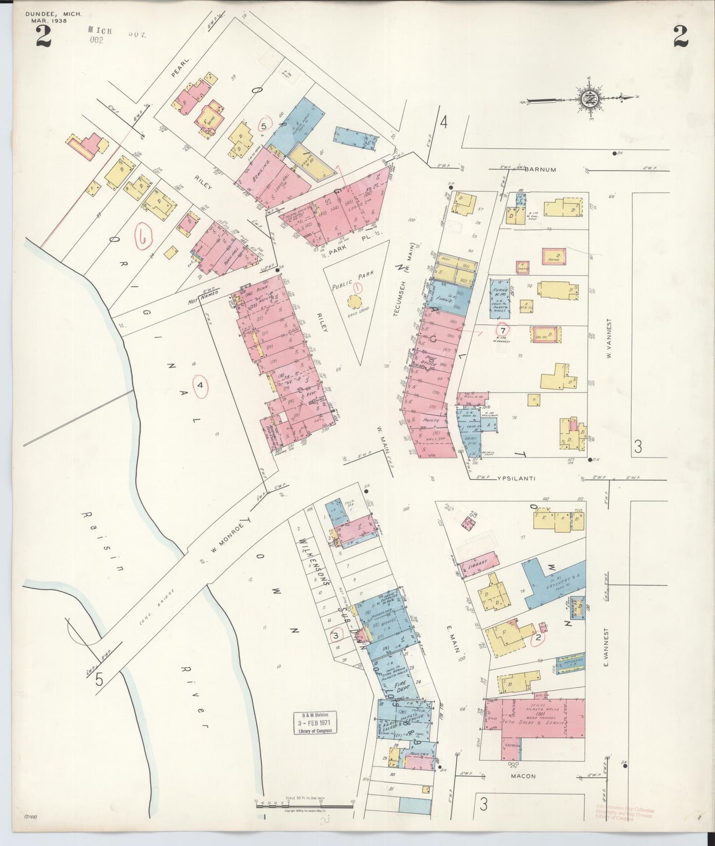 Sanborn Fire Insurance Map from Dundee, Monroe County, Michigan (1949), Sheet #0002 - Complete Map Set gallery image, historic Sanborn map, vintage wall art, Michigan Michigan
