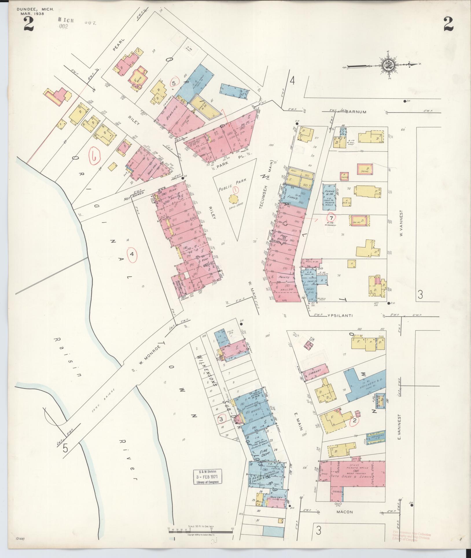 Sanborn Fire Insurance Map from Dundee, Monroe County, Michigan (1949), Sheet #0002 - Complete Map Set gallery image, historic Sanborn map, vintage wall art, Michigan Michigan