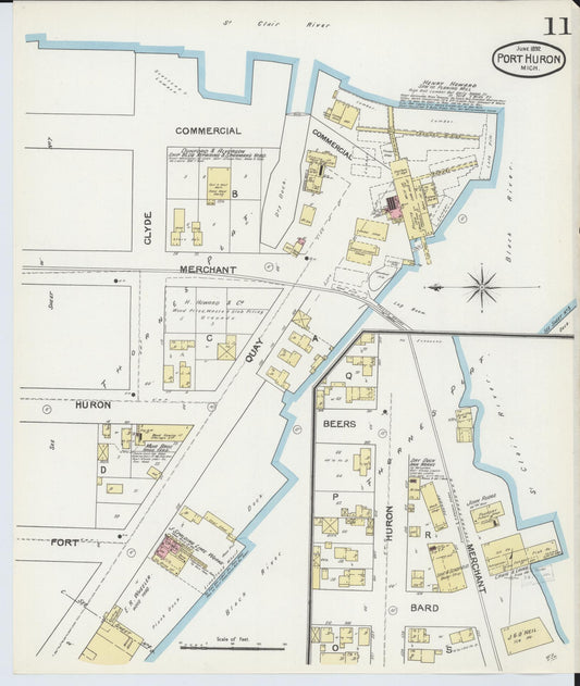 Sanborn Fire Insurance Map from Port Huron, Saint Clair County, Michigan (1892), Sheet #0011 - Historic Sanborn Fire Insurance Map Print, vintage old map wall art, antique decor, genealogy gift, Michigan Michigan map