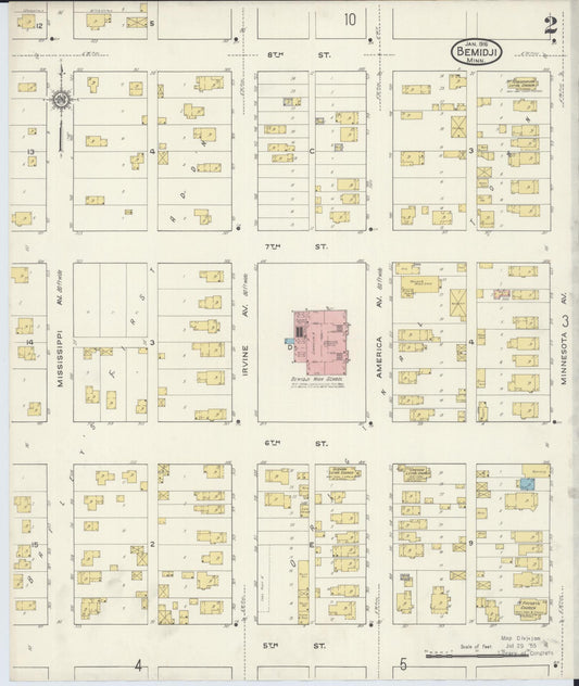 Sanborn Fire Insurance Map from Bemidji, Beltrami County, Minnesota (1916), Sheet #0002 - Historic Sanborn Fire Insurance Map Print, vintage old map wall art, antique decor, genealogy gift, Minnesota Minnesota map