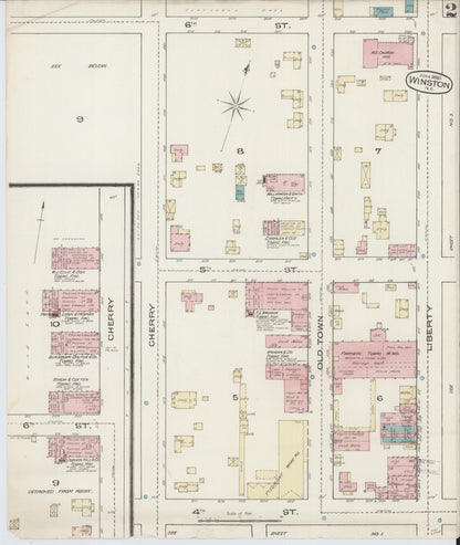 Sanborn Fire Insurance Map from Winston-Salem, Forsyth County, North Carolina (1885), Sheet #0002 - Historic Sanborn Fire Insurance Map Print, vintage old map wall art, antique decor, genealogy gift, North Carolina North Carolina map