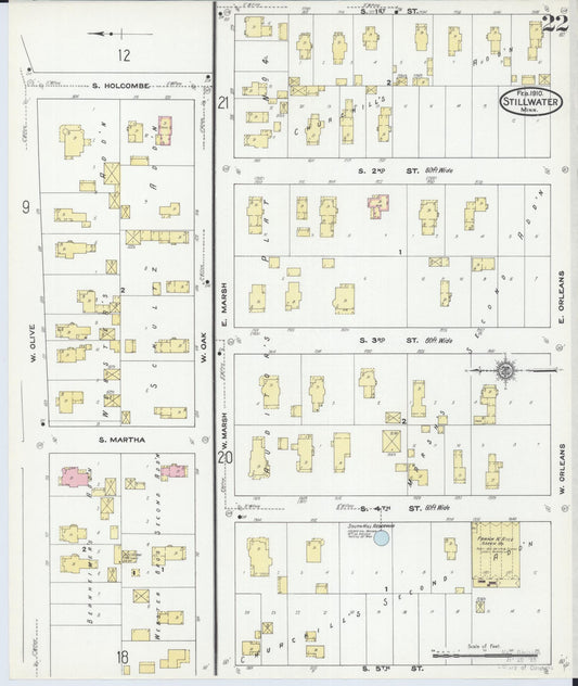 Sanborn Fire Insurance Map from Stillwater, Washington County, Minnesota (1910), Sheet #0022 - Historic Sanborn Fire Insurance Map Print, vintage old map wall art, antique decor, genealogy gift, Minnesota Minnesota map