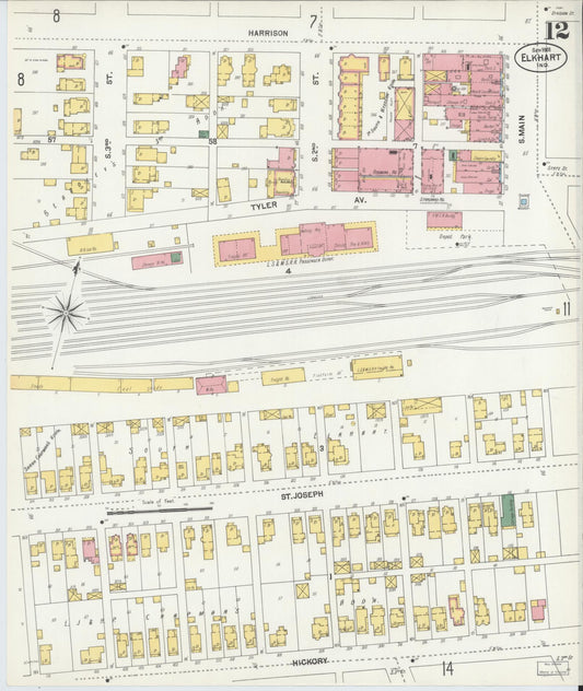 Sanborn Fire Insurance Map from Elkhart, Elkhart County, Indiana (1901), Sheet #0012 - Historic Sanborn Fire Insurance Map Print, vintage old map wall art, antique decor, genealogy gift, Indiana Indiana map