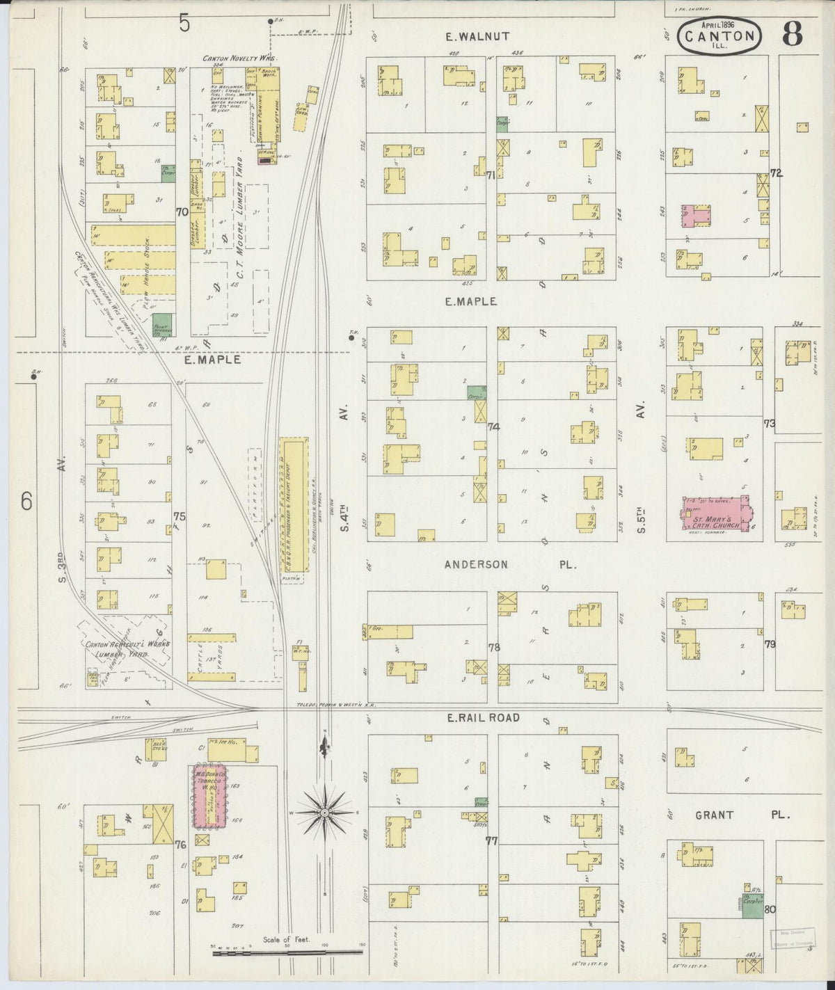 Sanborn Fire Insurance Map from Canton, Fulton County, Illinois (1896), Sheet #0008 - Historic Sanborn Fire Insurance Map Print, vintage old map wall art, antique decor, genealogy gift, Illinois Illinois map