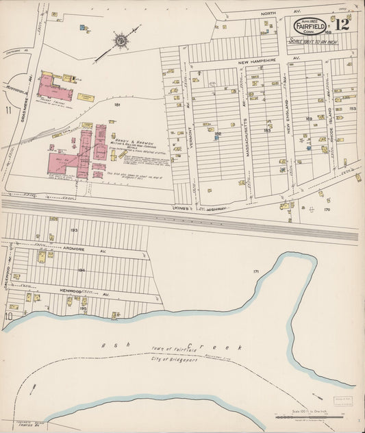 Sanborn Fire Insurance Map from Fairfield, Fairfield County, Connecticut (1922), Sheet #0012 - Historic Sanborn Fire Insurance Map Print, vintage old map wall art, antique decor, genealogy gift, Connecticut Connecticut map