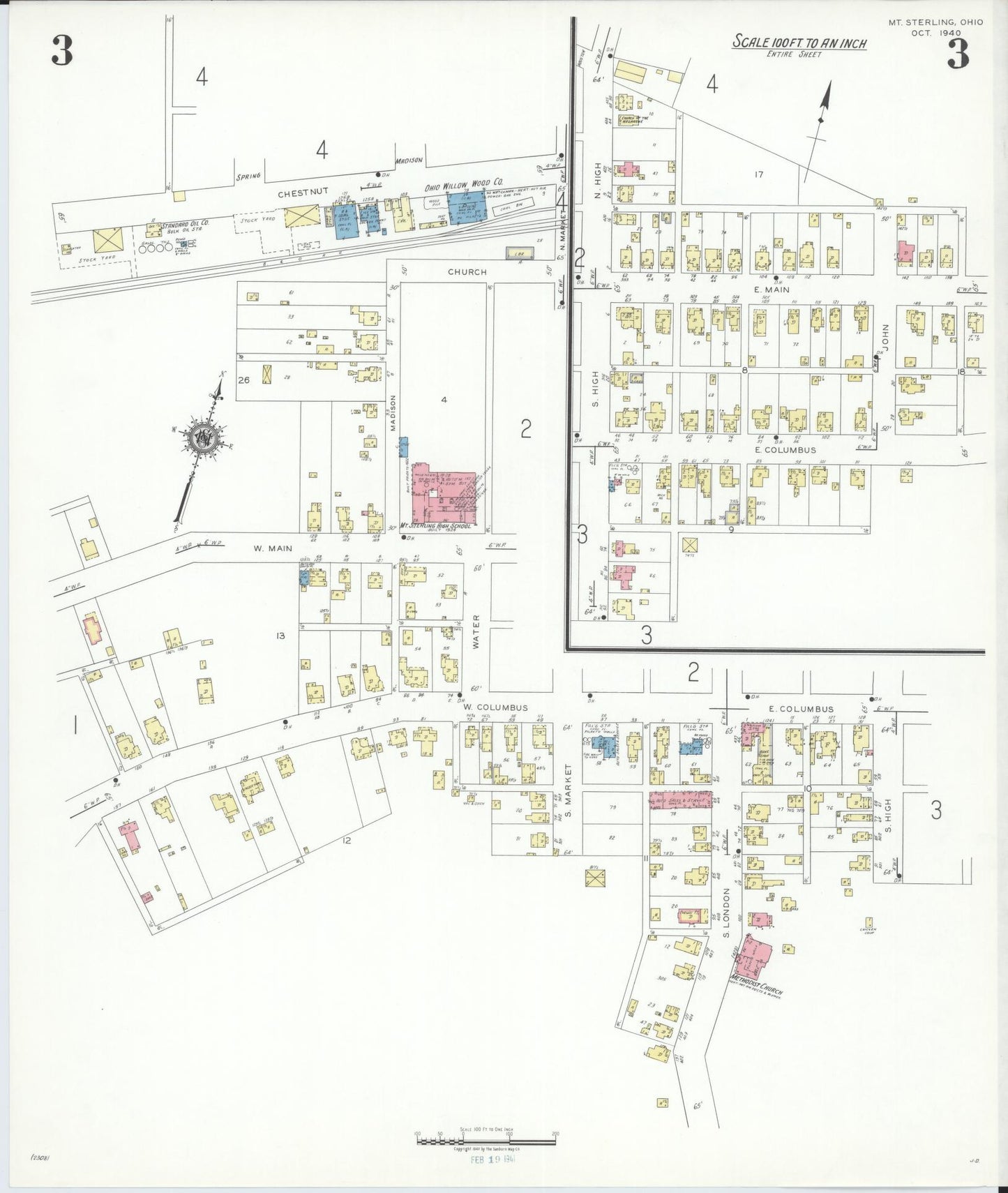 Sanborn Fire Insurance Map from Mount Sterling, Madison County, Ohio (1940), Sheet #0003 - Complete Map Set gallery image, historic Sanborn map, vintage wall art, Ohio Ohio
