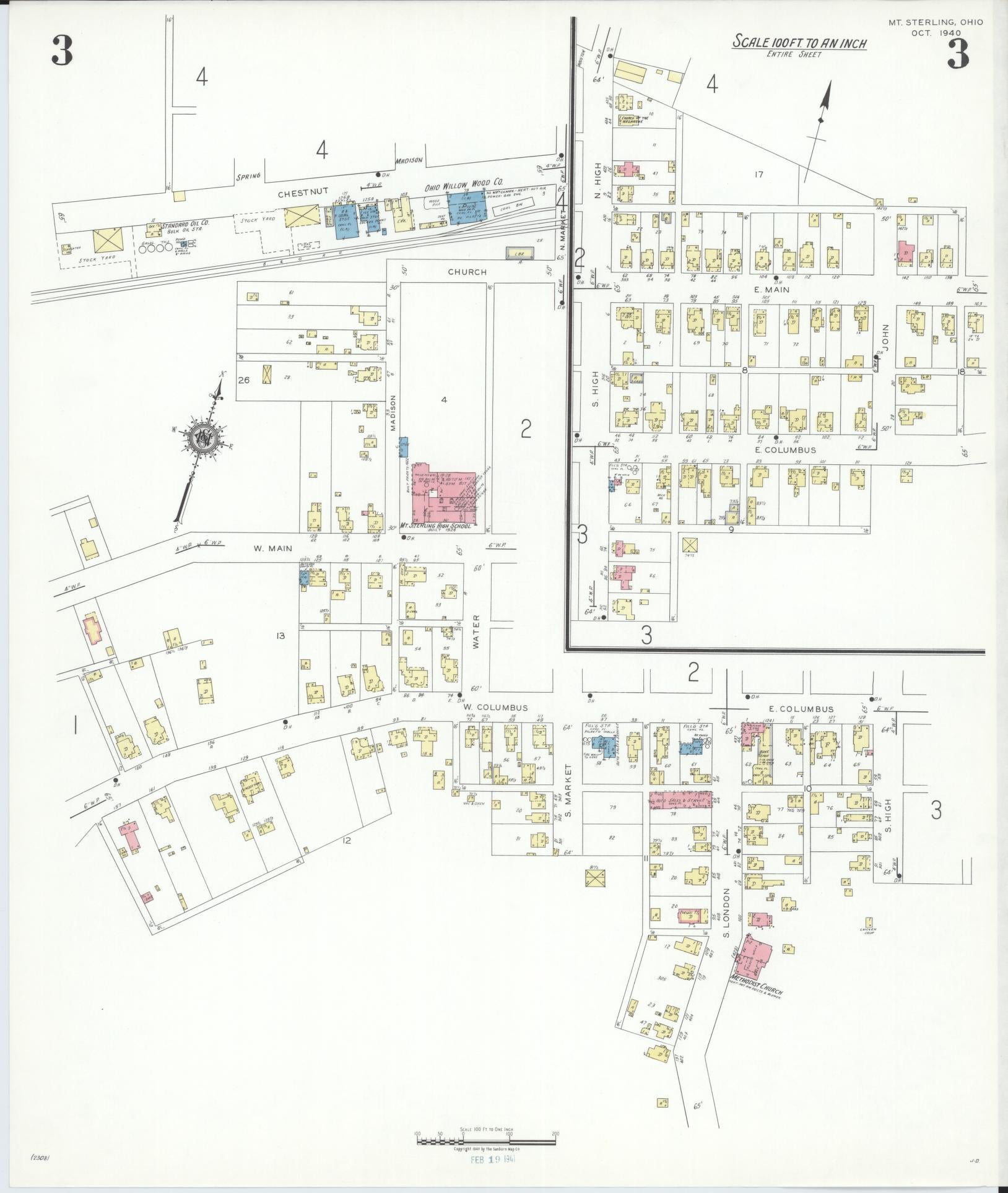 Sanborn Fire Insurance Map from Mount Sterling, Madison County, Ohio (1940), Sheet #0003 - Complete Map Set gallery image, historic Sanborn map, vintage wall art, Ohio Ohio