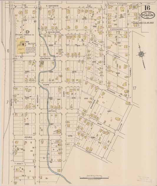 Sanborn Fire Insurance Map from Yoakum, De Witt And Lavaca Counties, Texas (1922), Sheet #0016 - Historic Sanborn Fire Insurance Map Print, vintage old map wall art, antique decor, genealogy gift, Texas Texas map