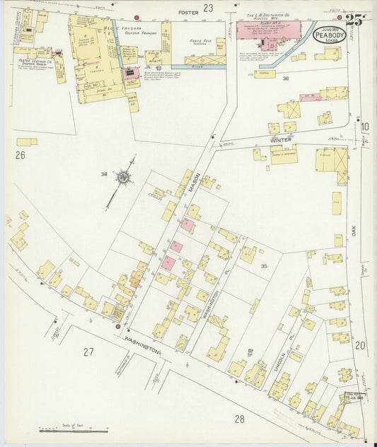 Sanborn Fire Insurance Map from Peabody, Essex County, Massachusetts (1914), Sheet #0025 - Historic Sanborn Fire Insurance Map Print, vintage old map wall art, antique decor, genealogy gift, Massachusetts Massachusetts map