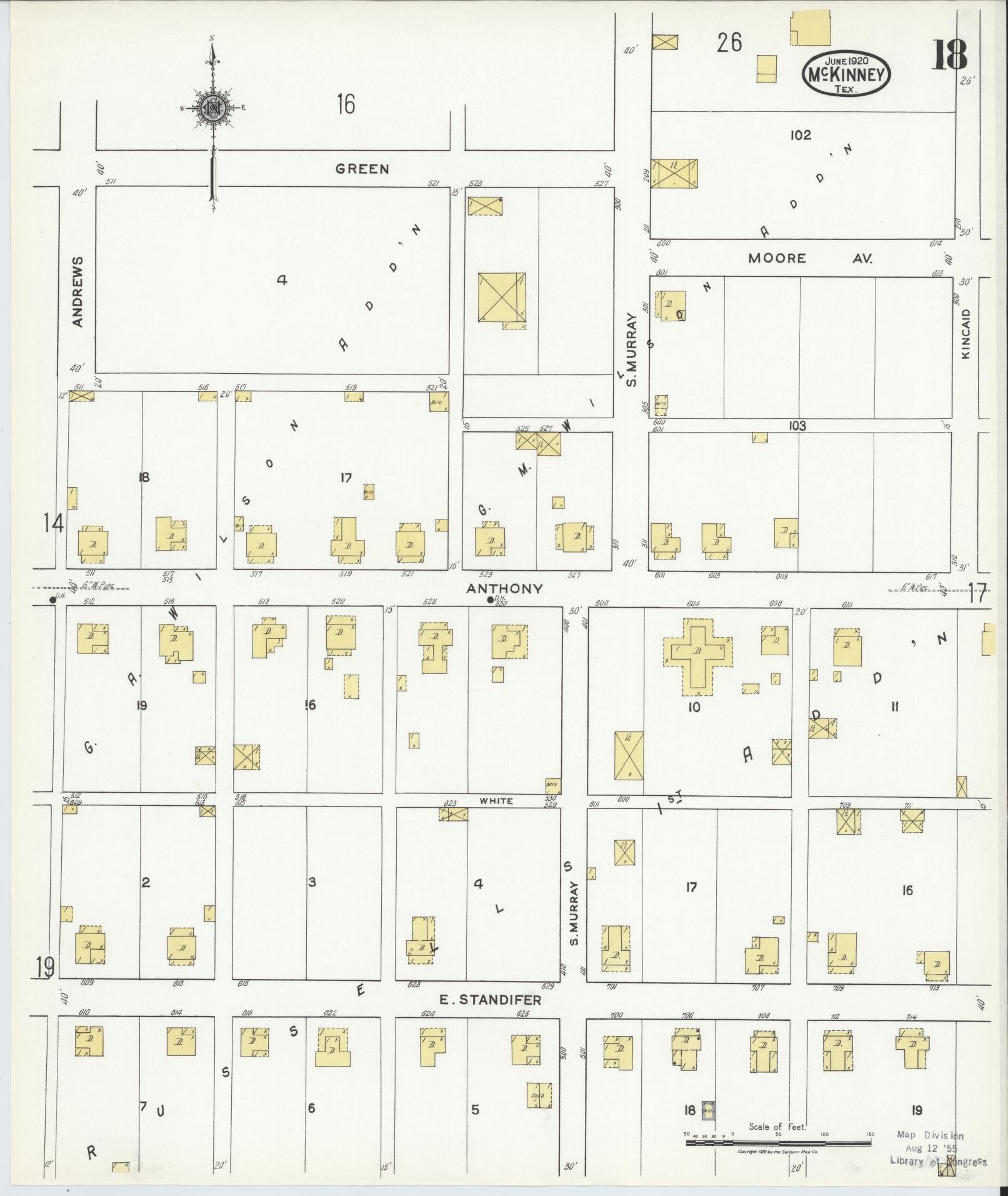Sanborn Fire Insurance Map from McKinney, Collin County, Texas (1920), Sheet #0018 - Historic Sanborn Fire Insurance Map Print, vintage old map wall art, antique decor, genealogy gift, Texas Texas map